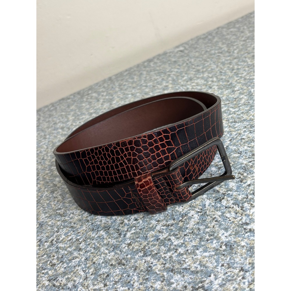 Express Belt XL Brown Burgundy Crocodile Embossed 100% Leather Gunmetal Buckle